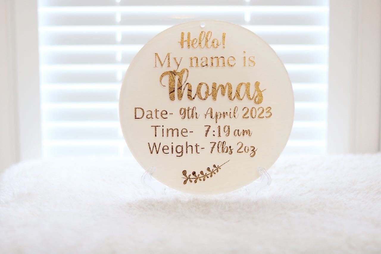 Personalised Birth Announcement// Hello World Disc