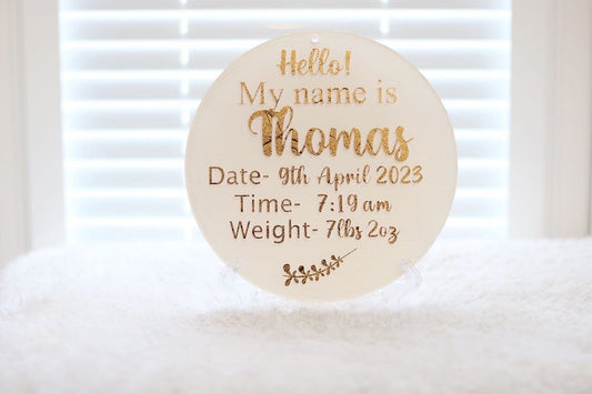 Personalised Birth Announcement// Hello World Disc